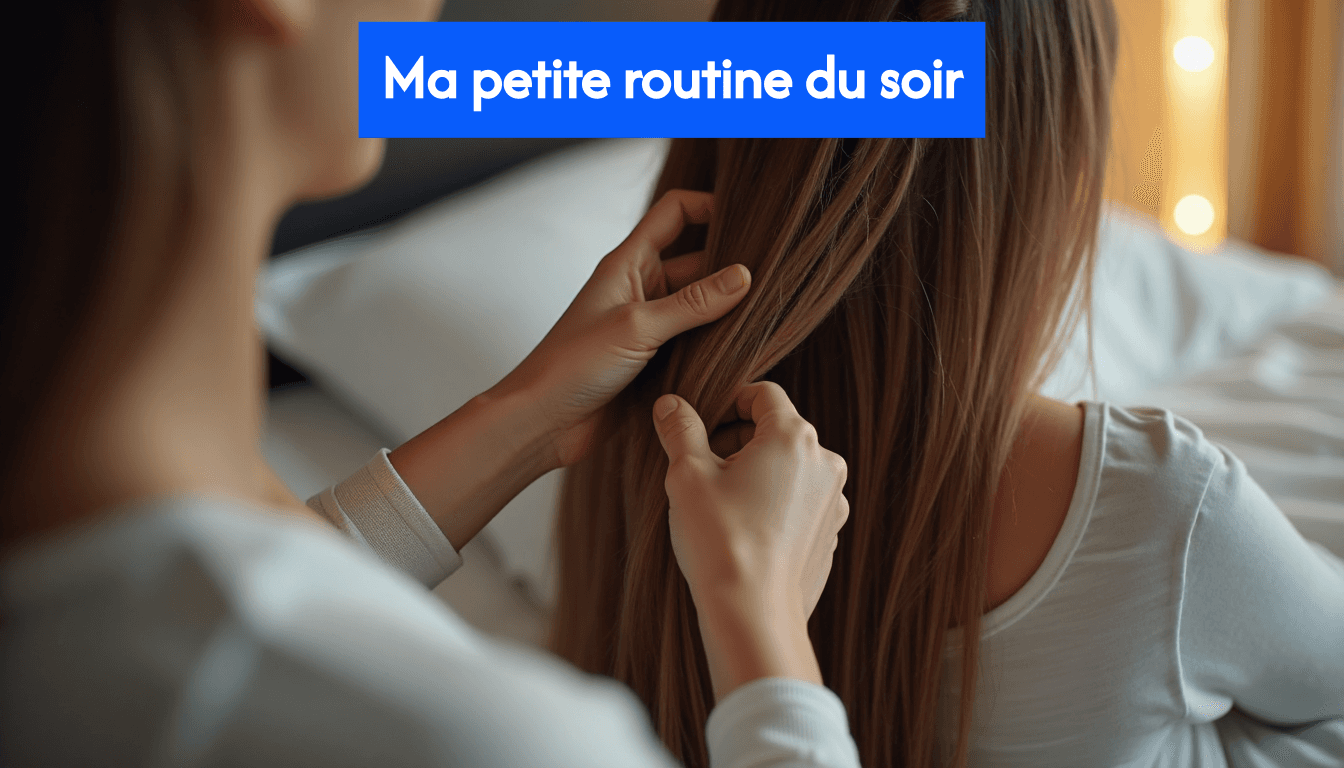 Braiding hair at night near satin pillowcase