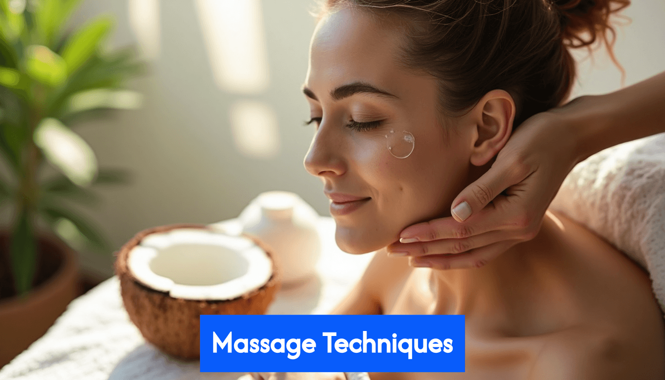 Hands massage coconut oil into hair roots