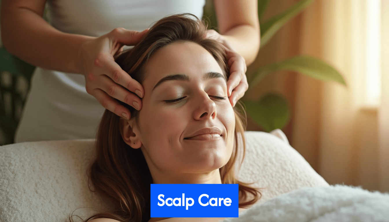 Hands massaging oil into scalp during routine