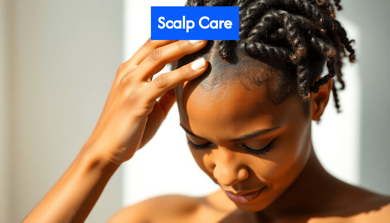 Hands massaging scalp with natural hair