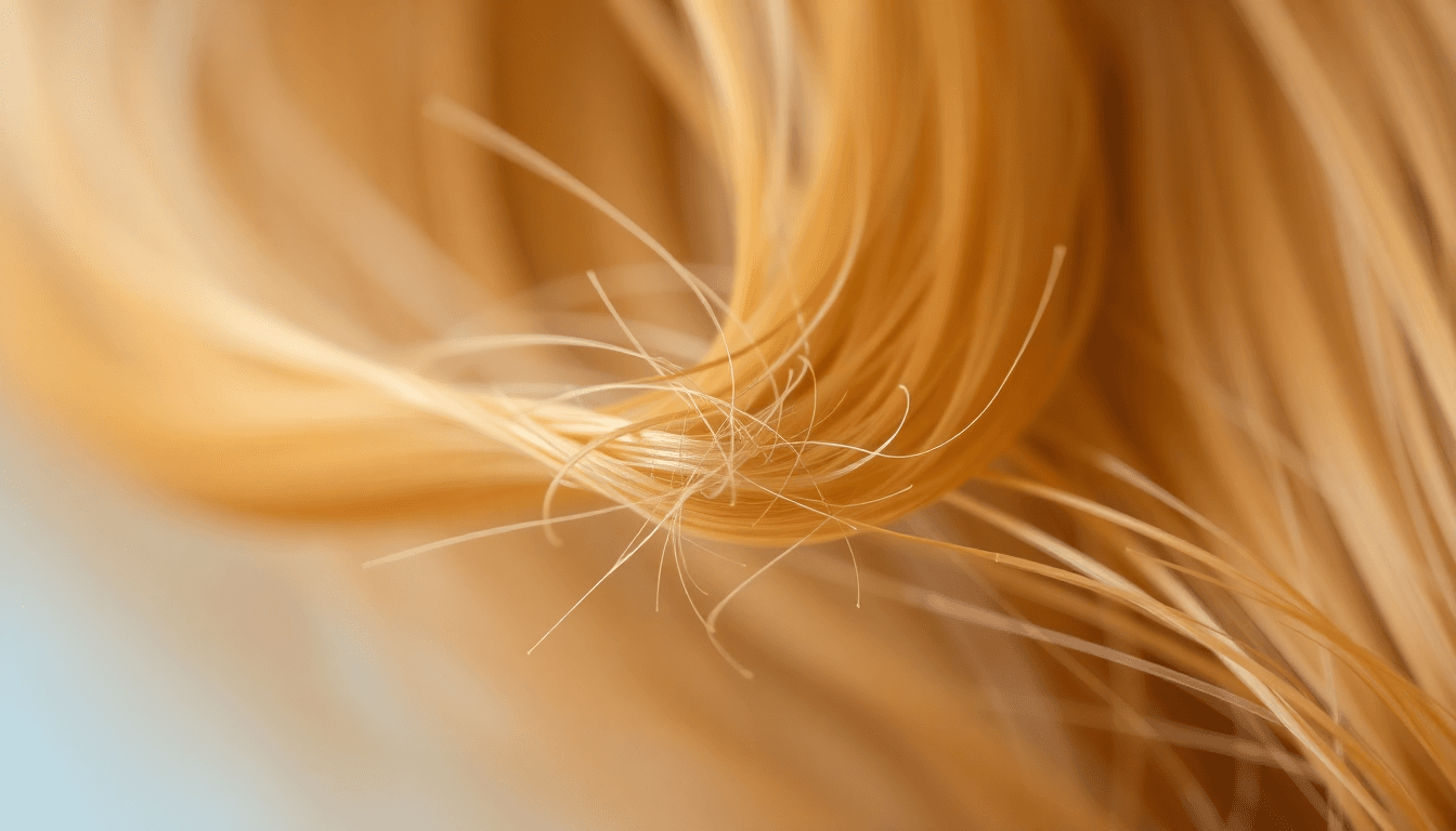 Macro shot showing split ends and rough hair strand