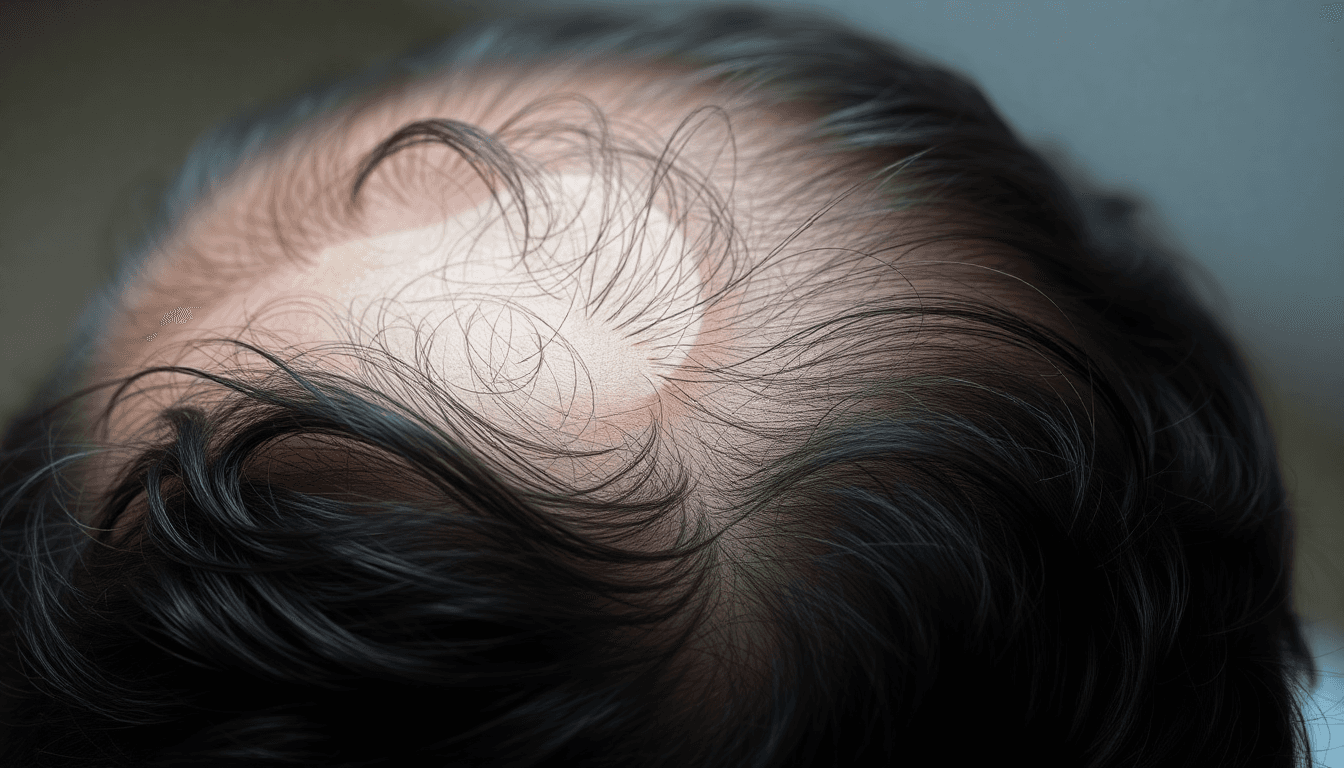 Close-up round bald patch on scalp