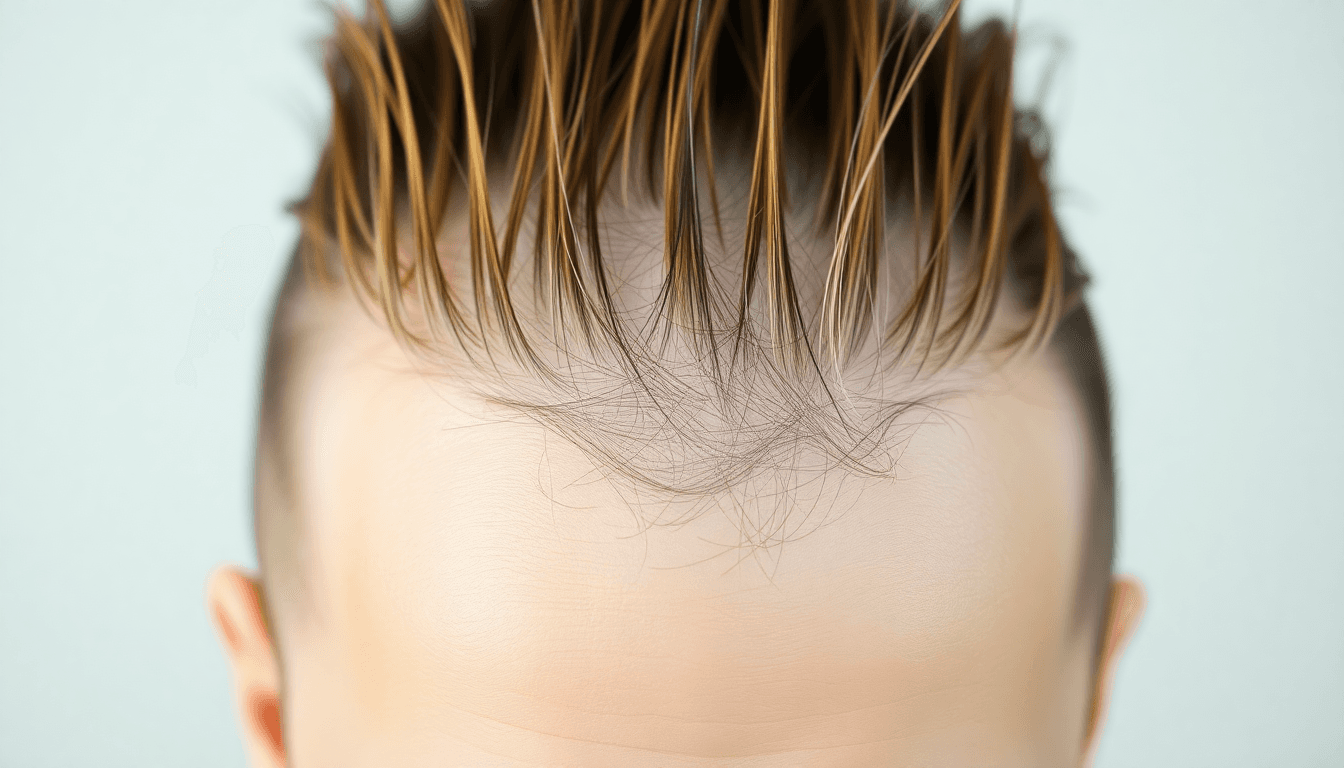 Scalp close-up showing hair growth stages