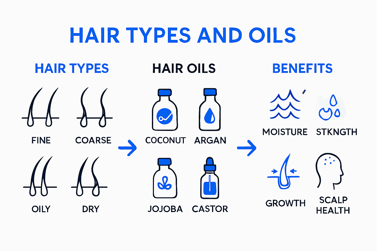 Chart matching hair types to best hair oils.