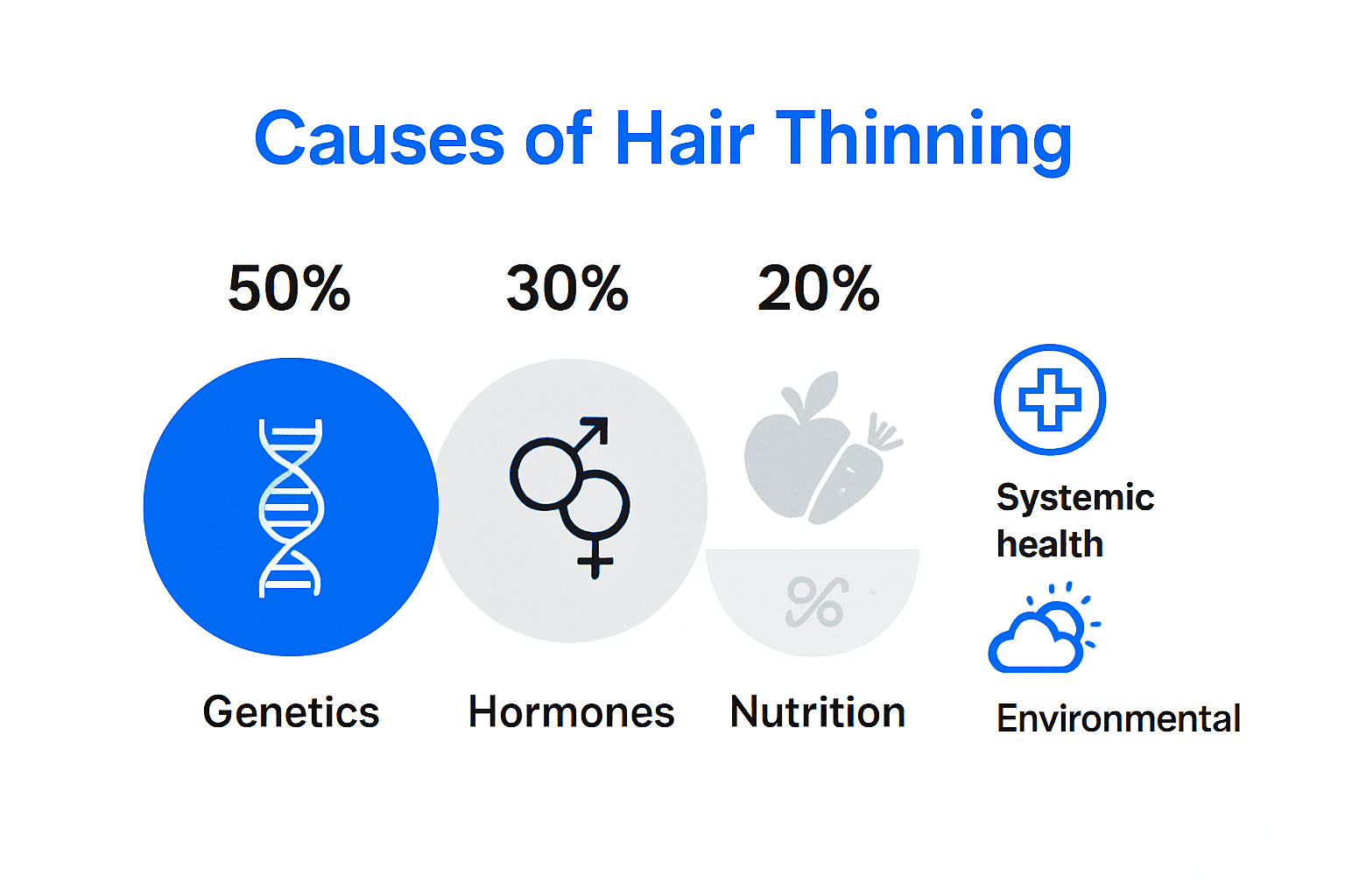 Infographic showing causes of thinning hair for thick hair growth
