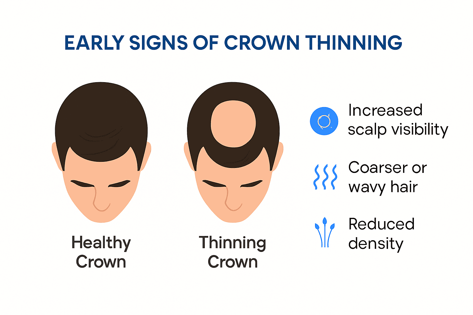 Infographic showing early signs of crown thinning and bald spots