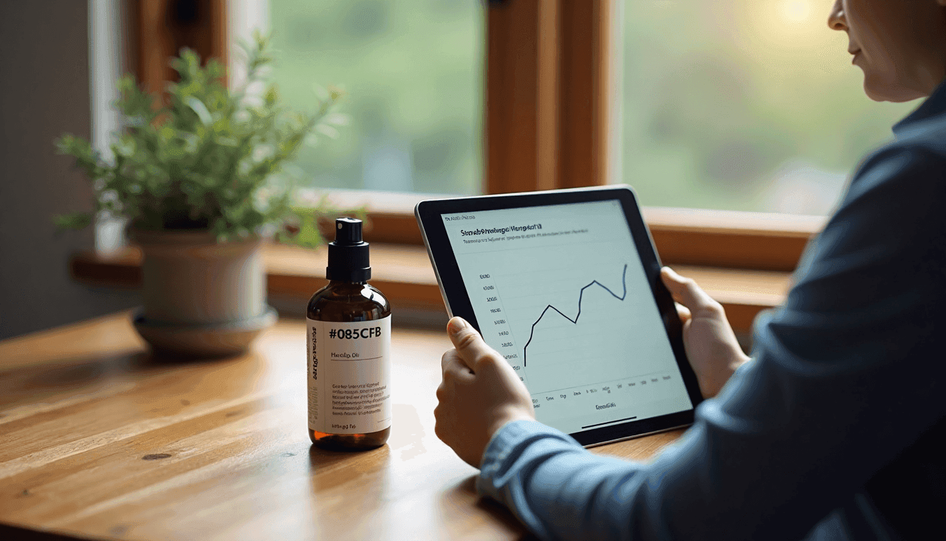 Person checks hair oil results on digital tablet