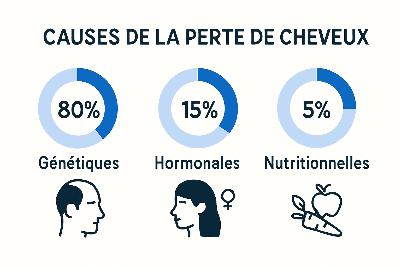 Infographie montrant les causes principales de la perte de cheveux