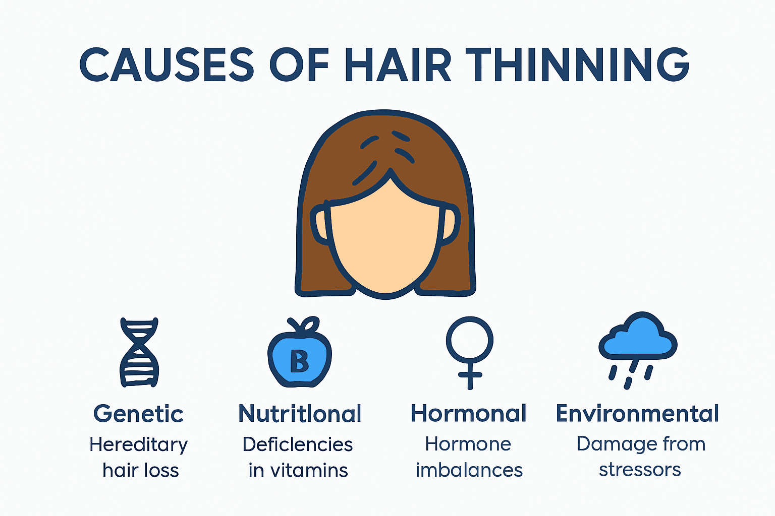 Infographic showing causes of hair thinning for natural thickening