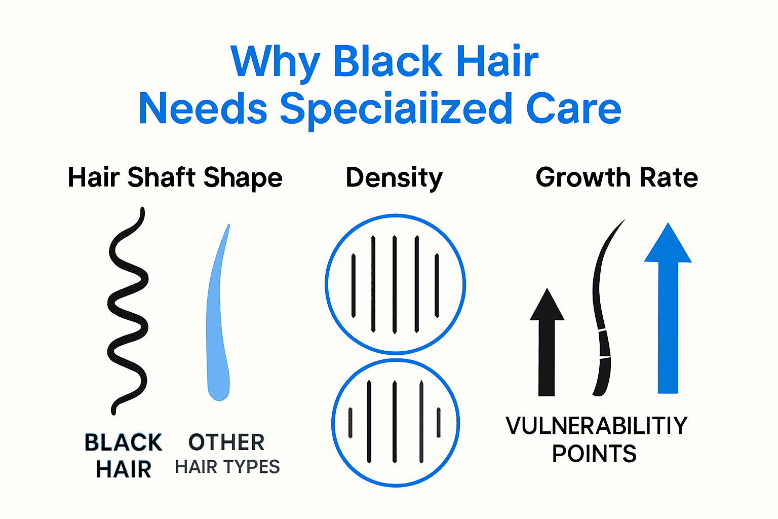 Infographic comparing black hair anatomy and care needs