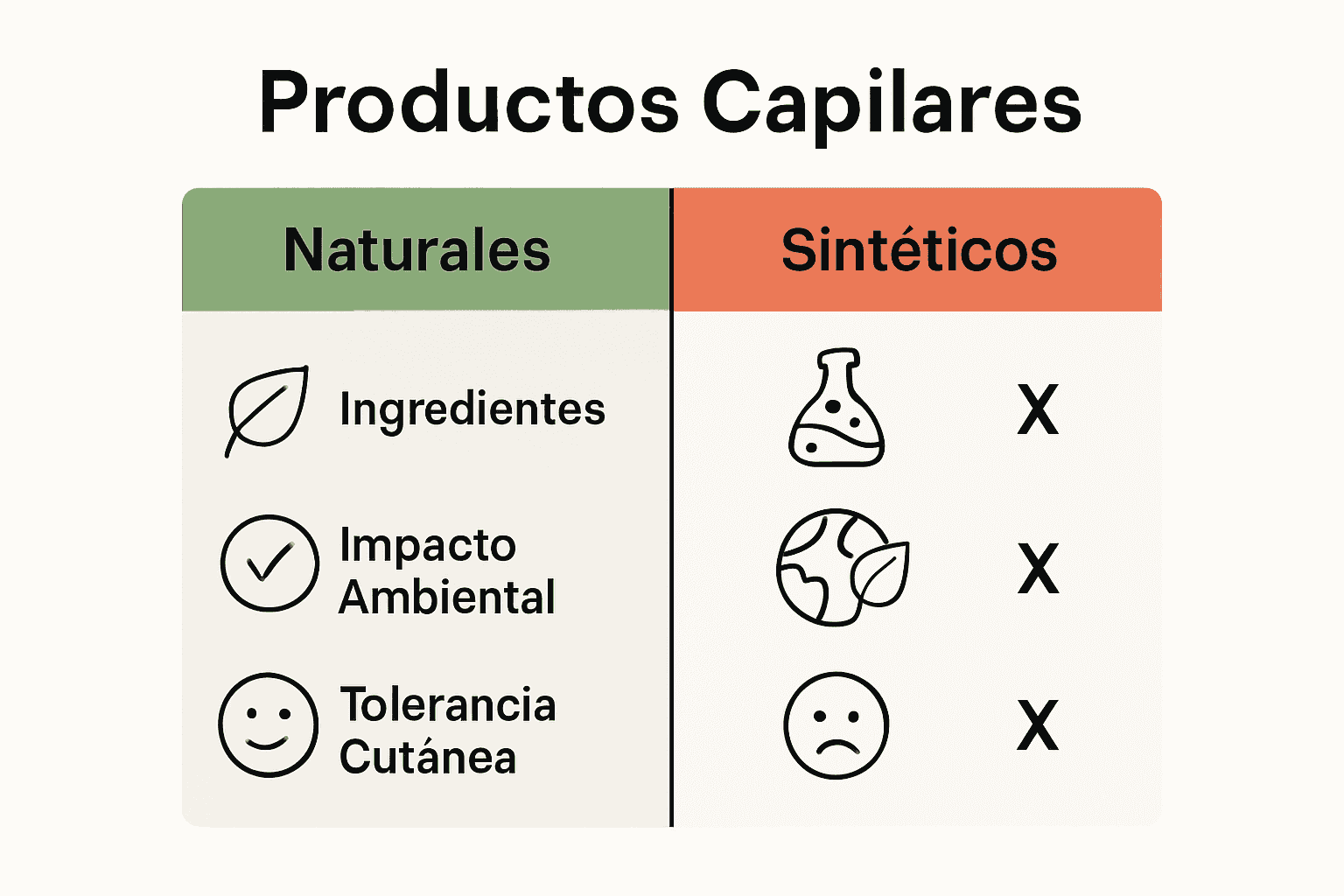 Comparación visual entre productos naturales y sintéticos para el cabello
