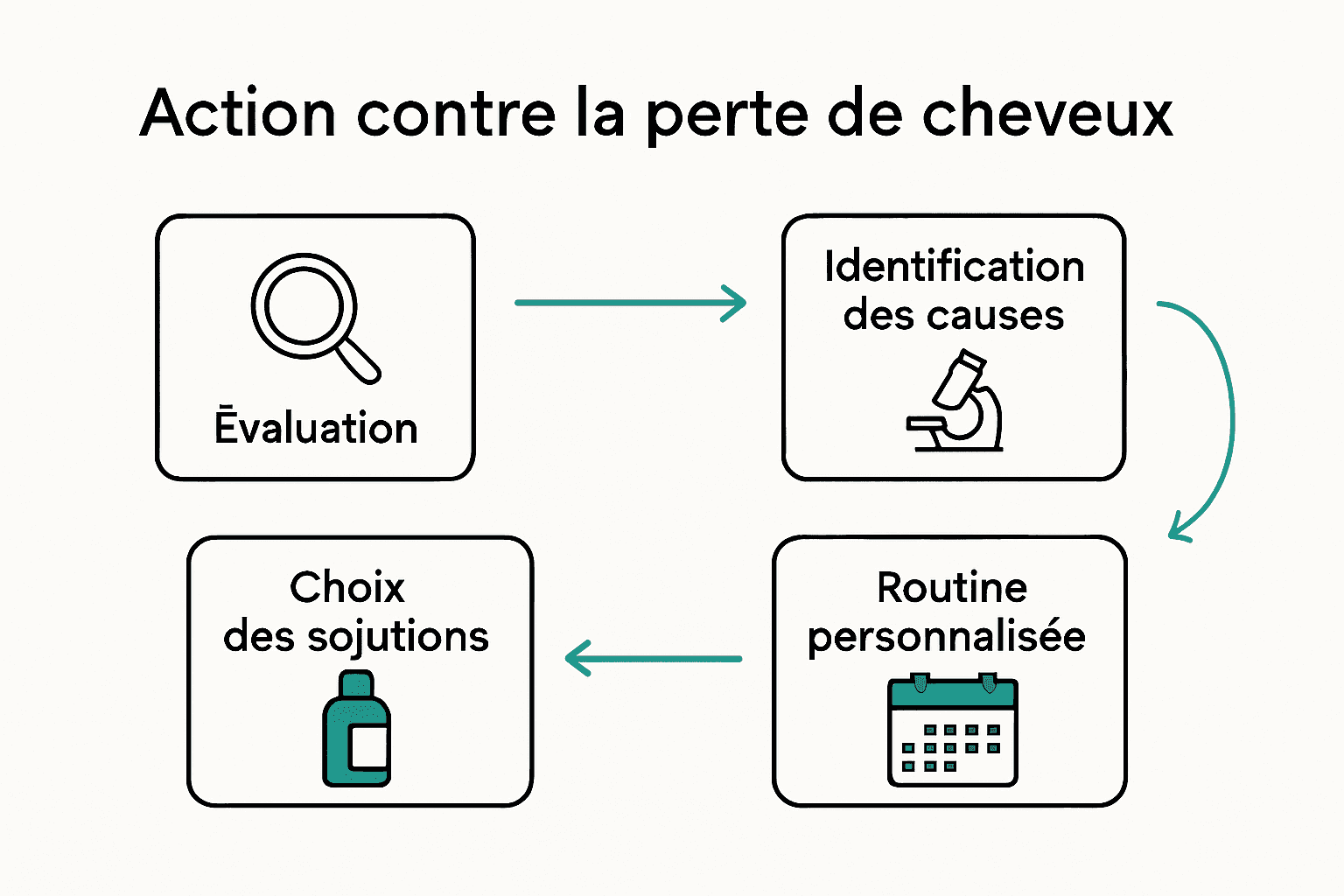 Infographie processus en 5 étapes lutte perte cheveux