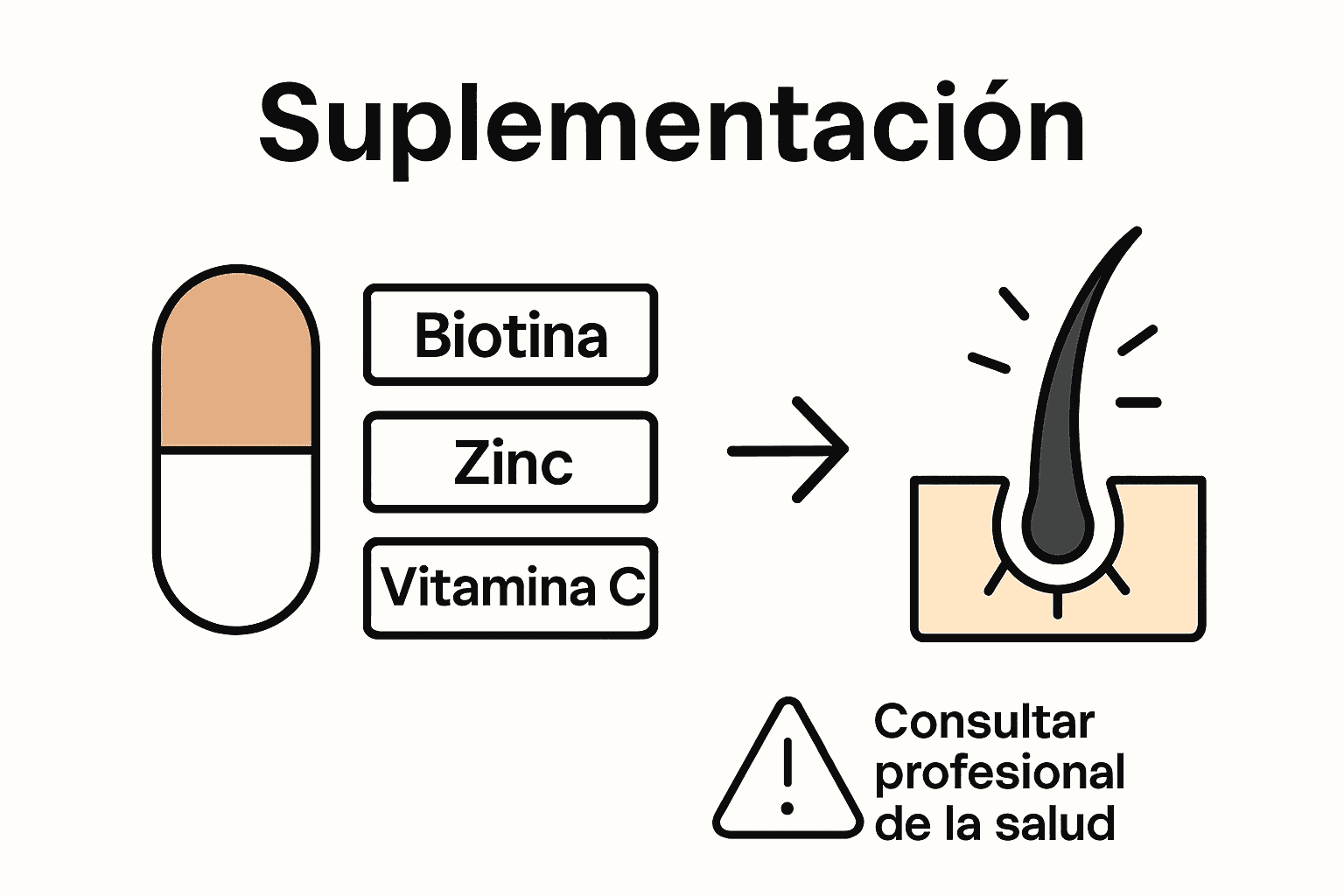 Infografía proceso y riesgos suplementos capilares