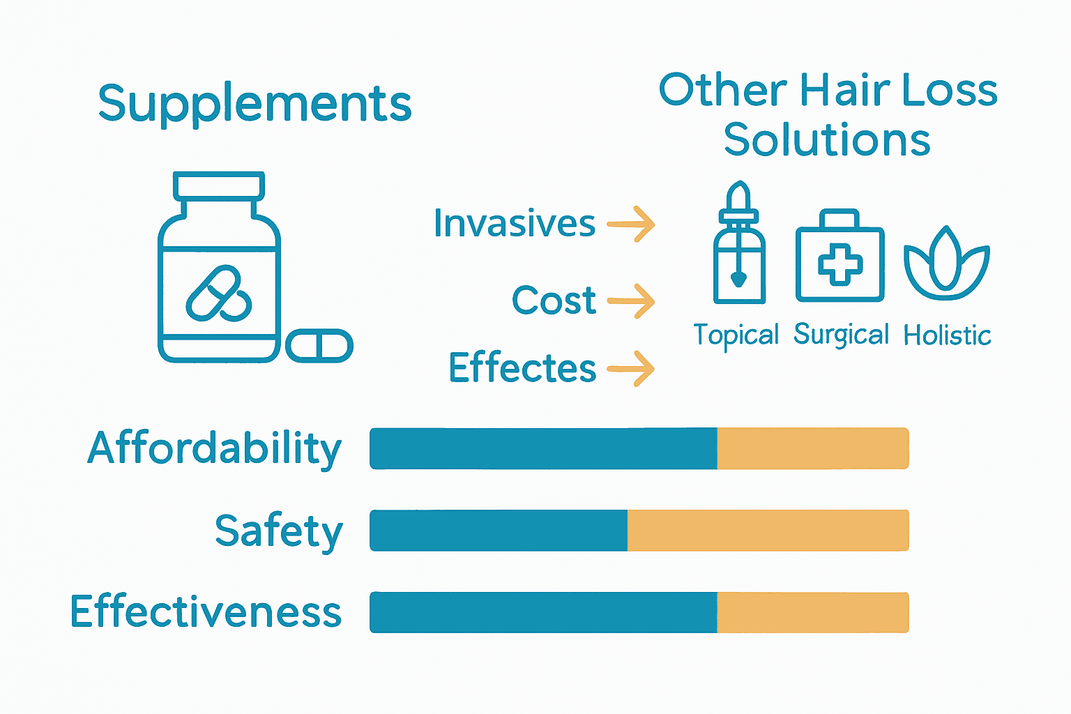 Infographic comparing hair growth supplements to other hair loss treatments
