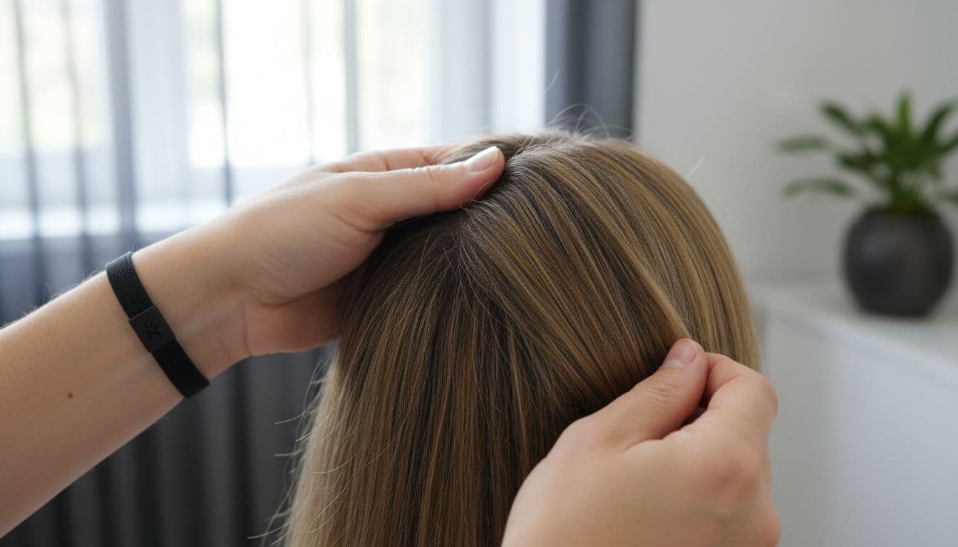 Hands examining detailed hair texture