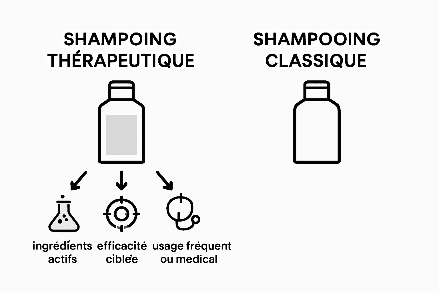 Infographie : les différences à connaître entre shampoings classiques et shampoings traitants