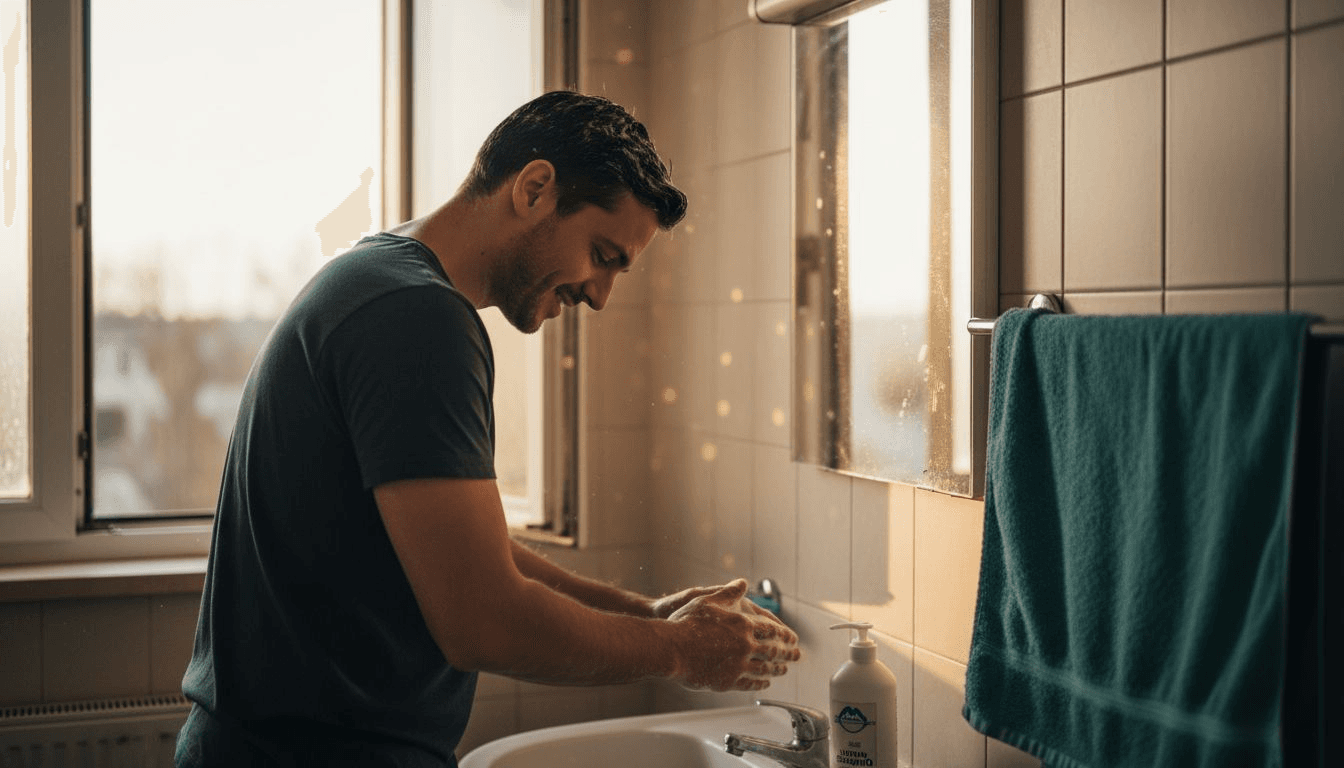 Im Bad wäscht man sich behutsam die Haare.