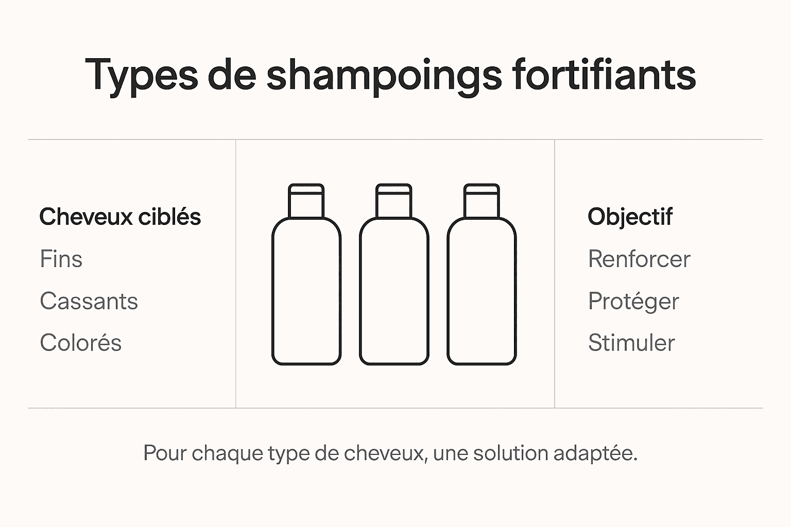 Zoom sur les différents shampoings renforçateurs : découvrez en un clin d'œil leurs spécificités grâce à notre infographie.