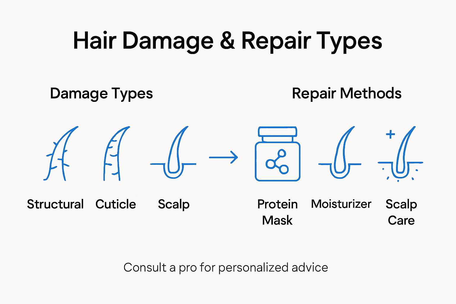 Infographic showing hair damage types and repairs