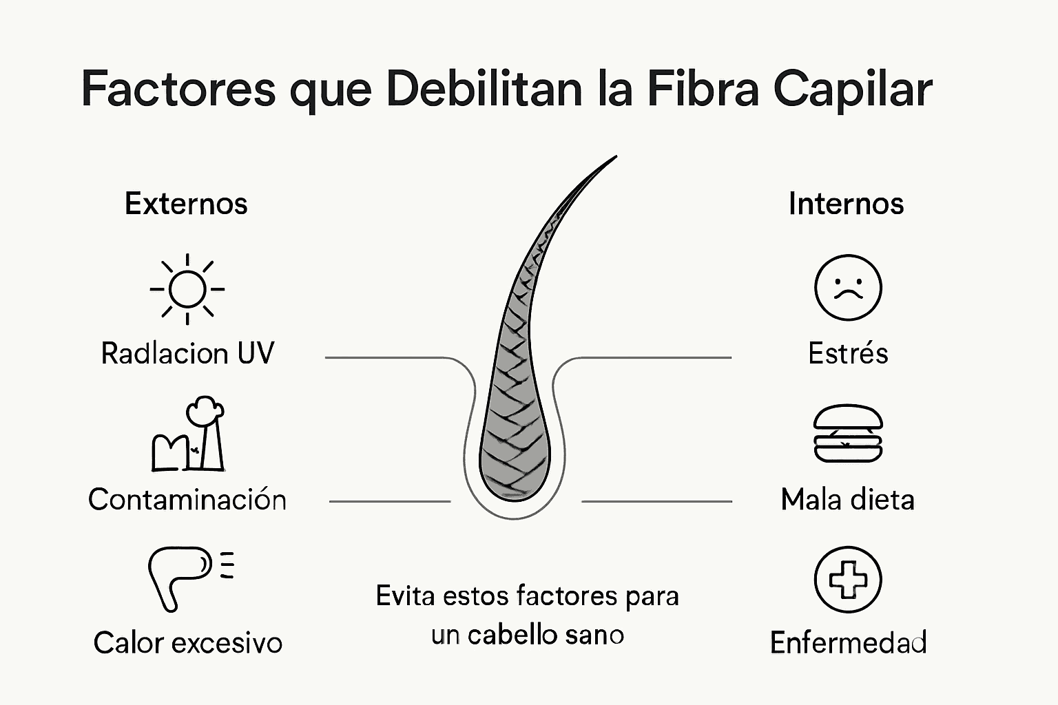 Infografía sobre factores que debilitan la fibra capilar
