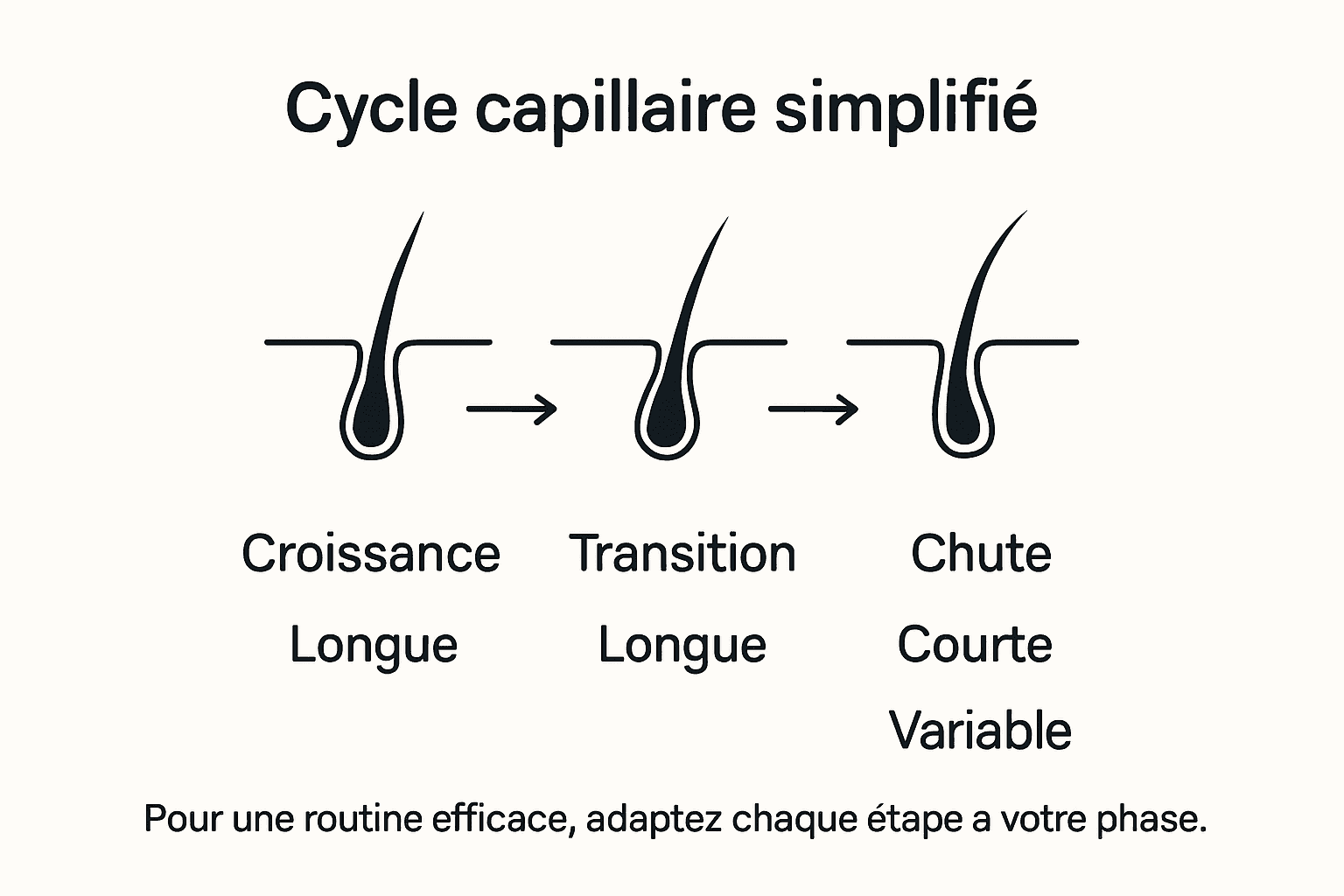 Schéma explicatif du cycle de vie du cheveu, présenté de façon claire et accessible