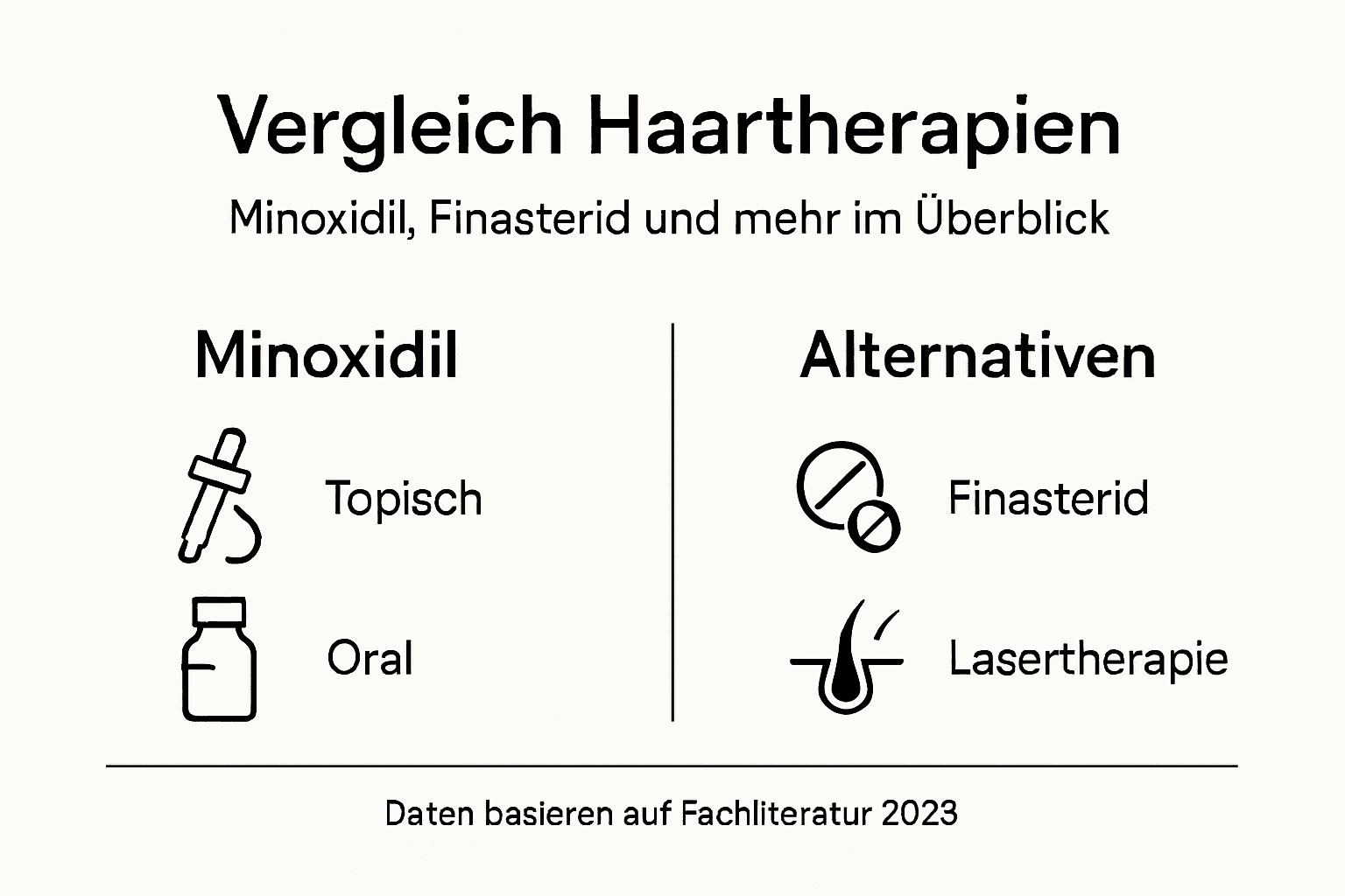 Übersichtsgrafik: Minoxidil und andere Behandlungsmöglichkeiten im direkten Vergleich