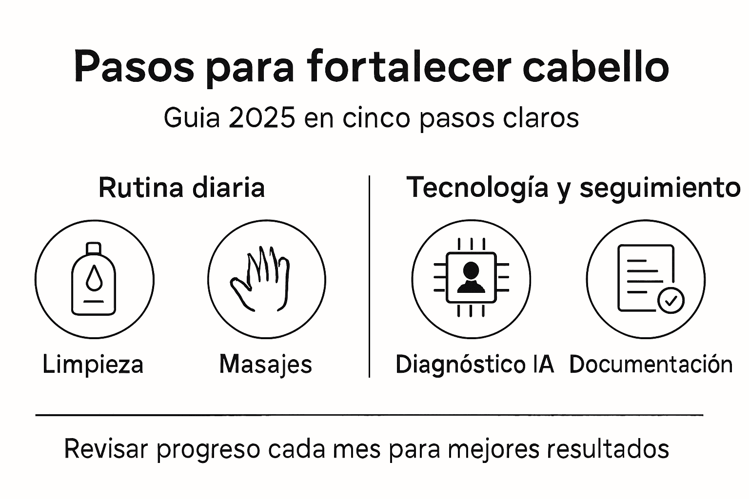 Infografía con los pasos clave para lograr un cabello más fuerte