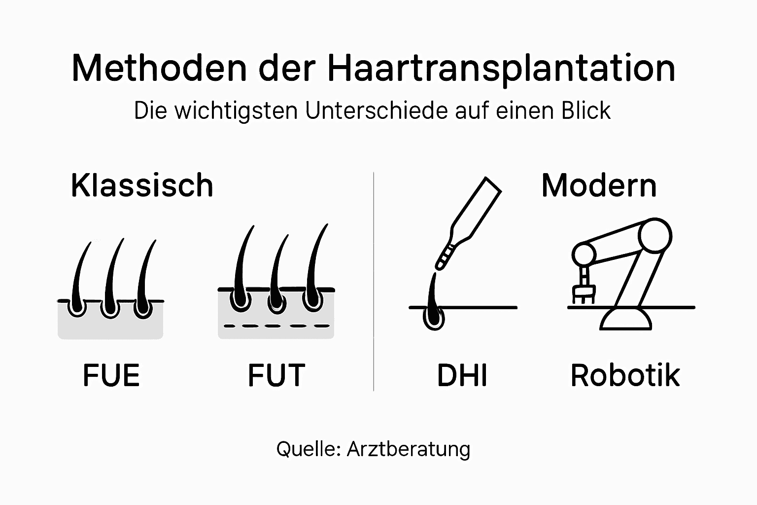 Infografik: Die wichtigsten Methoden der Haartransplantation im Überblick