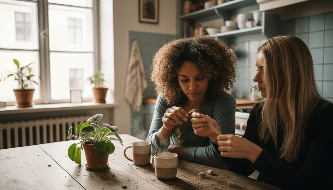 Zwei unterschiedliche Haartypen im direkten Vergleich auf dem Tisch