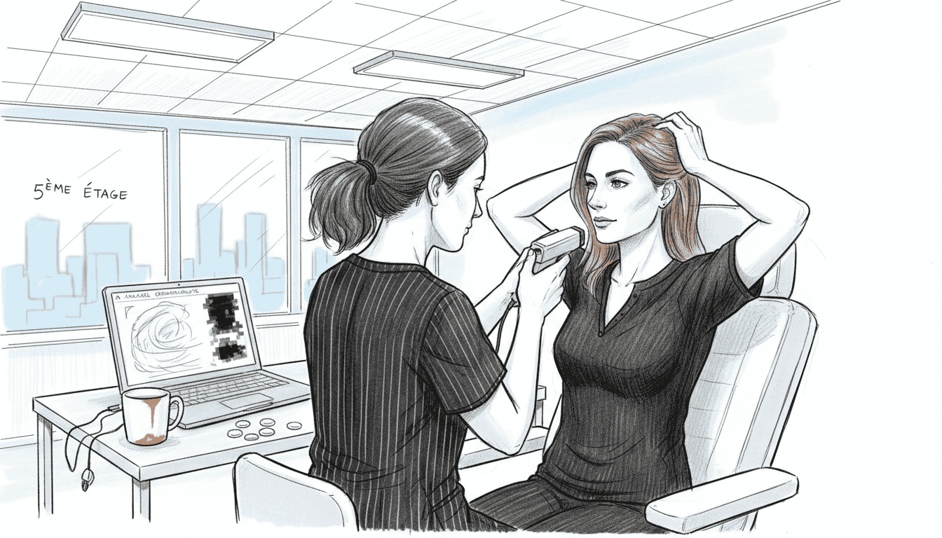 Un technicien réalise un diagnostic capillaire au sein de la clinique.