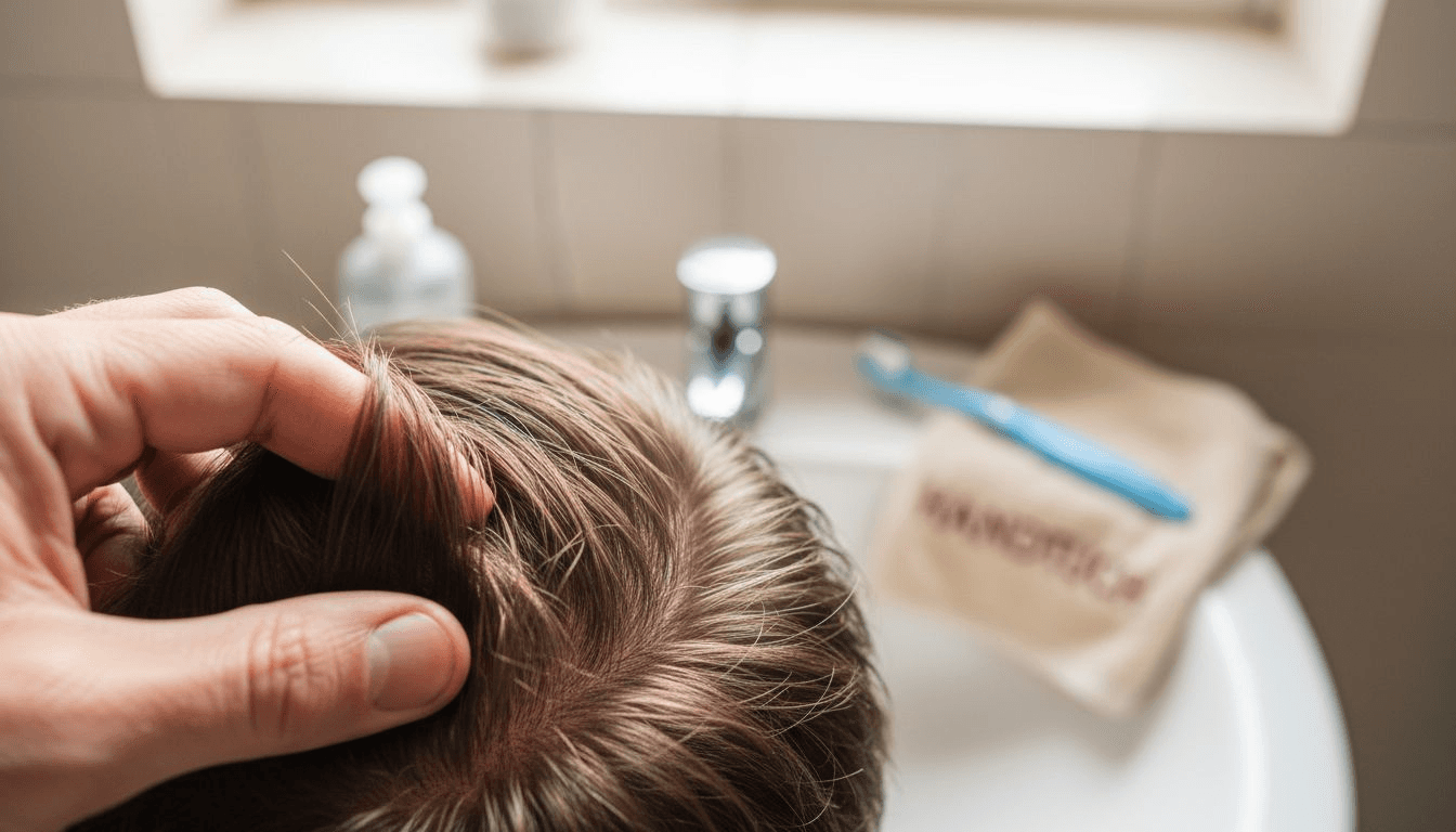 Detailaufnahme einer gesunden Kopfhaut mit kräftigen Haarwurzeln