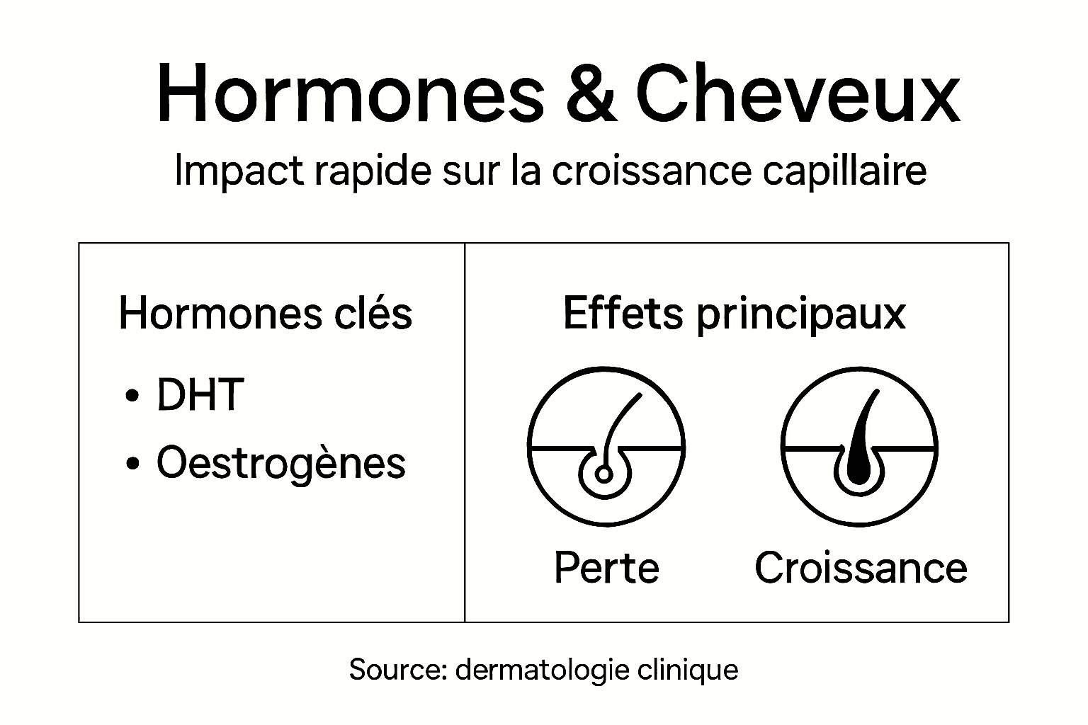 Tout savoir sur le rôle des hormones dans la croissance des cheveux : une infographie pour mieux comprendre.
