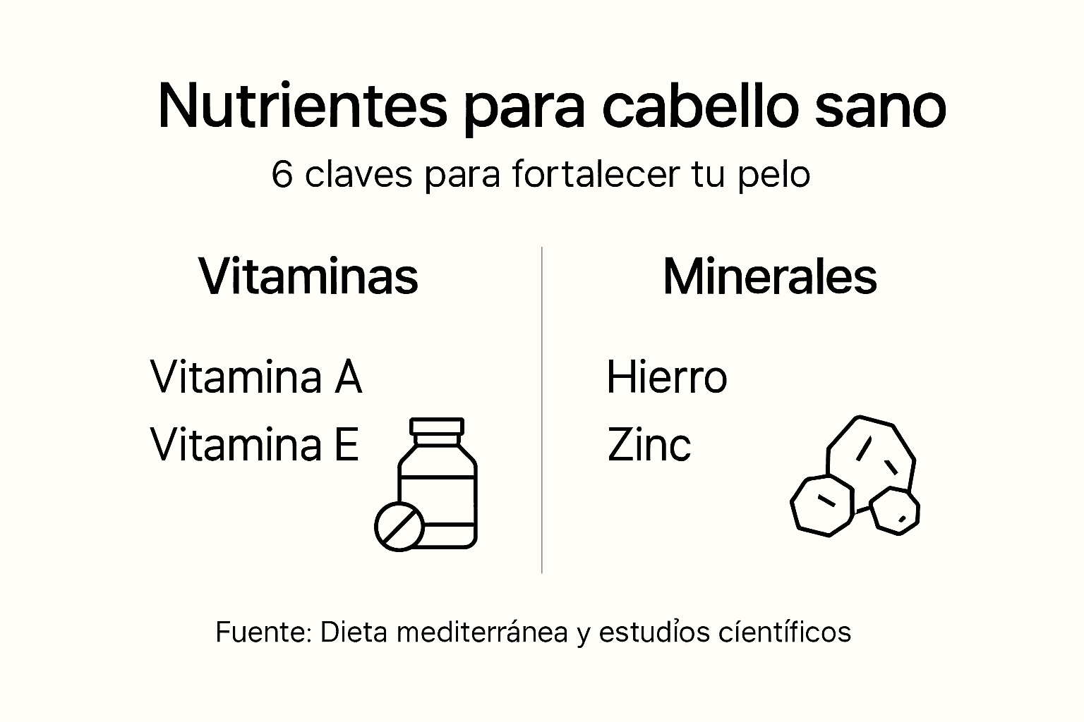 Guía visual sobre los nutrientes clave para mantener un cabello sano