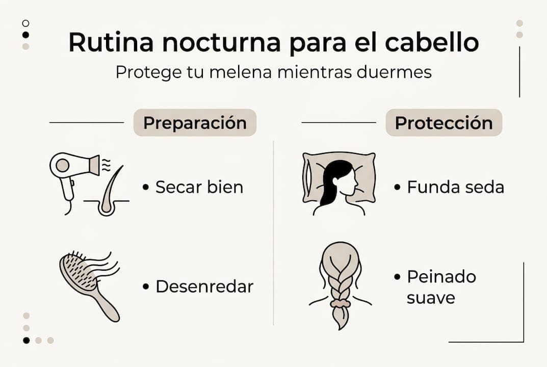 Guía visual para cuidar tu cabello antes de dormir y lucirlo sano cada mañana
