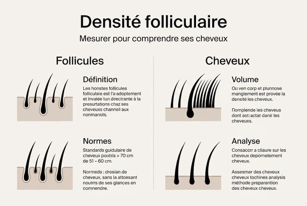 Schéma explicatif mettant en avant la densité des follicules et des cheveux