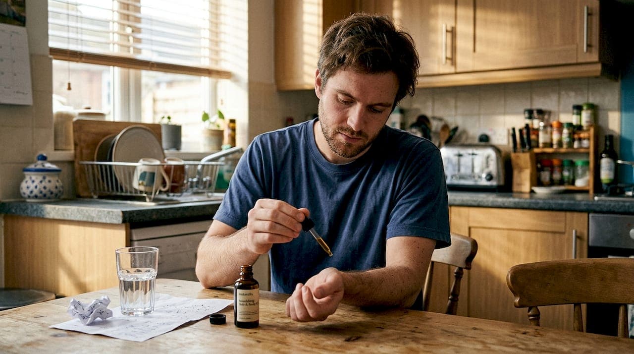 Man testing hair oil on wrist
