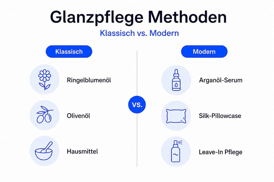 Eine Infografik zeigt auf einen Blick die Unterschiede zwischen traditionellen und modernen Methoden für glänzende Oberflächen.