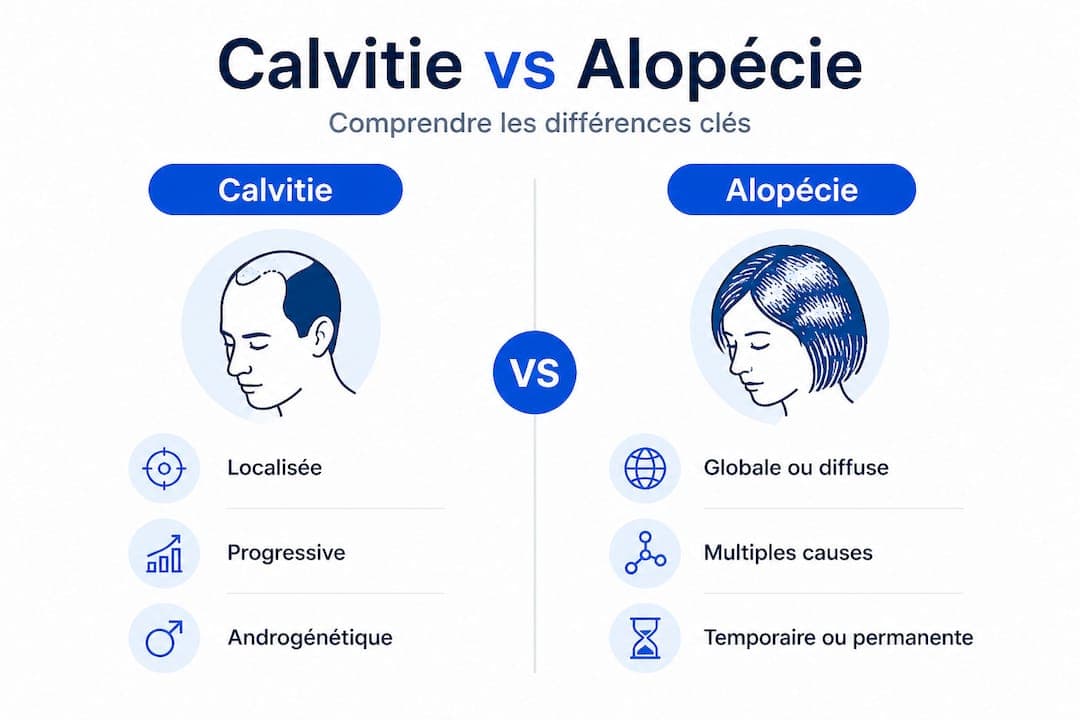 Infographie : les différences essentielles entre calvitie et alopécie