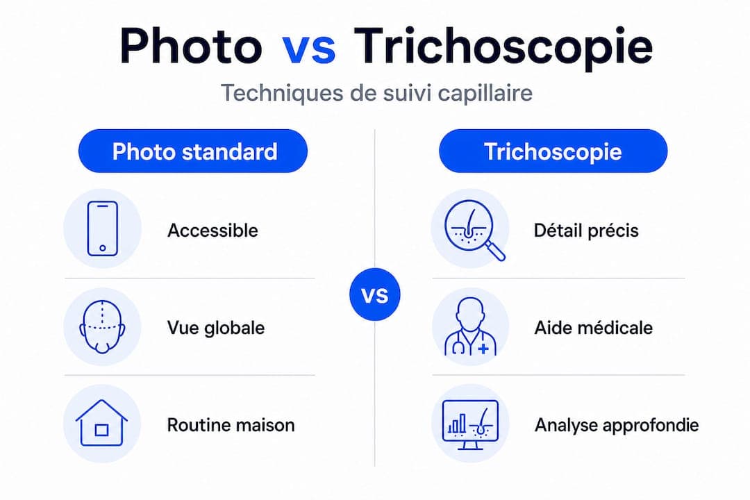 Infographie : mise en perspective des méthodes photographiques et de la trichoscopie