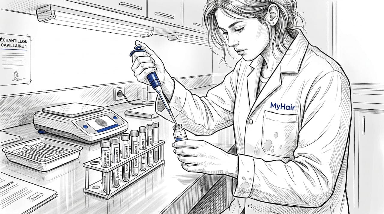 Un chercheur étudie la composition du microbiome du cuir chevelu en laboratoire.
