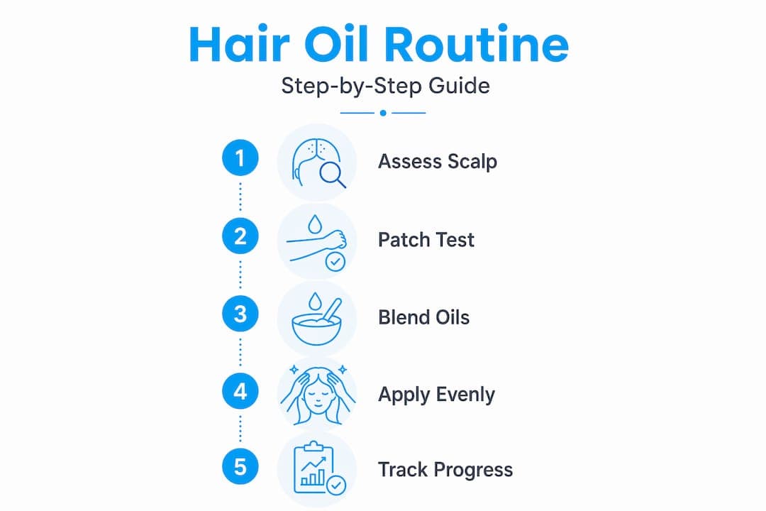 Infographic showing hair oil routine steps