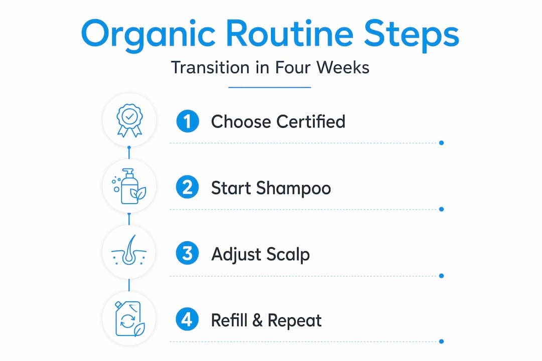 Infographic showing steps for organic hair care routine