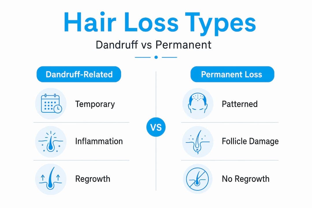 Infographic comparing dandruff and permanent hair loss