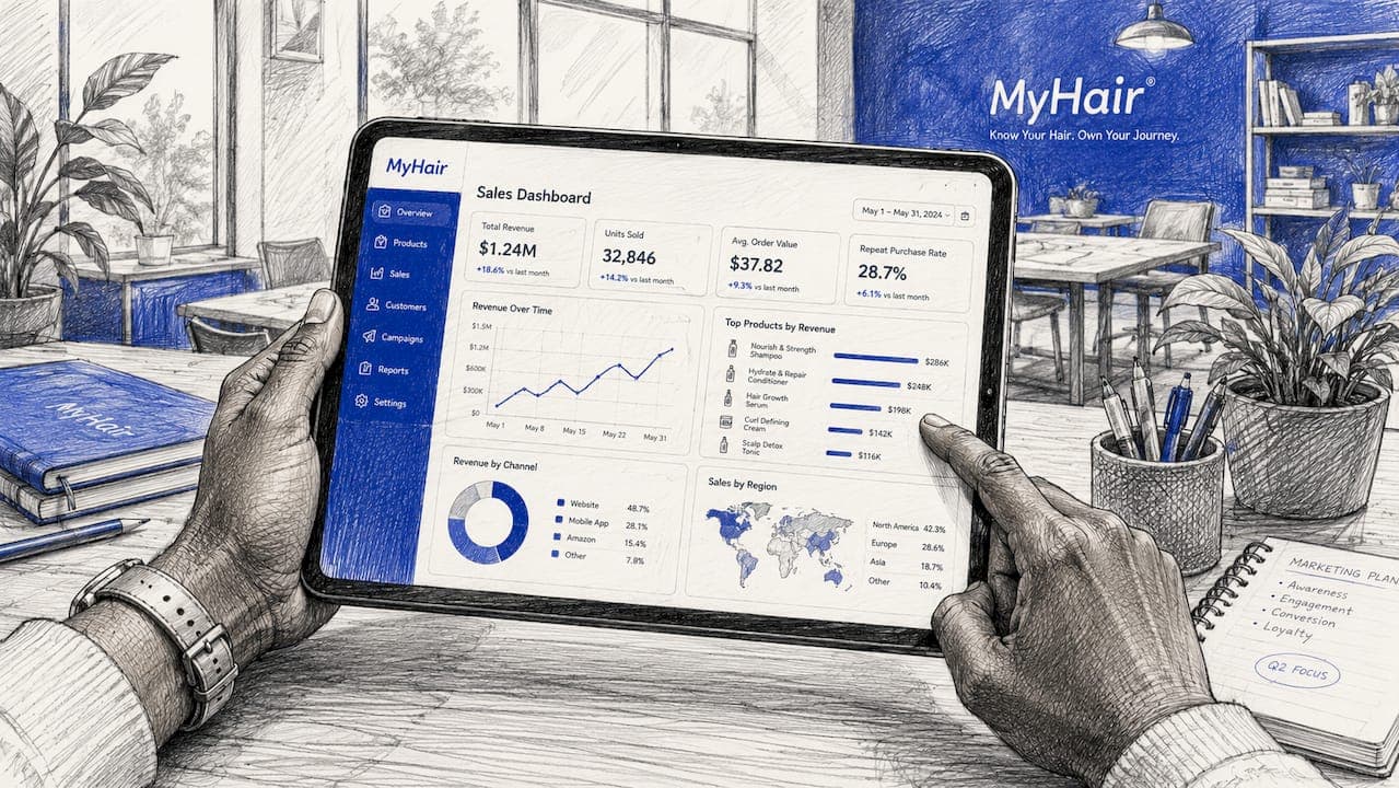Des mains consultent et analysent des statistiques de ventes sur une tablette.