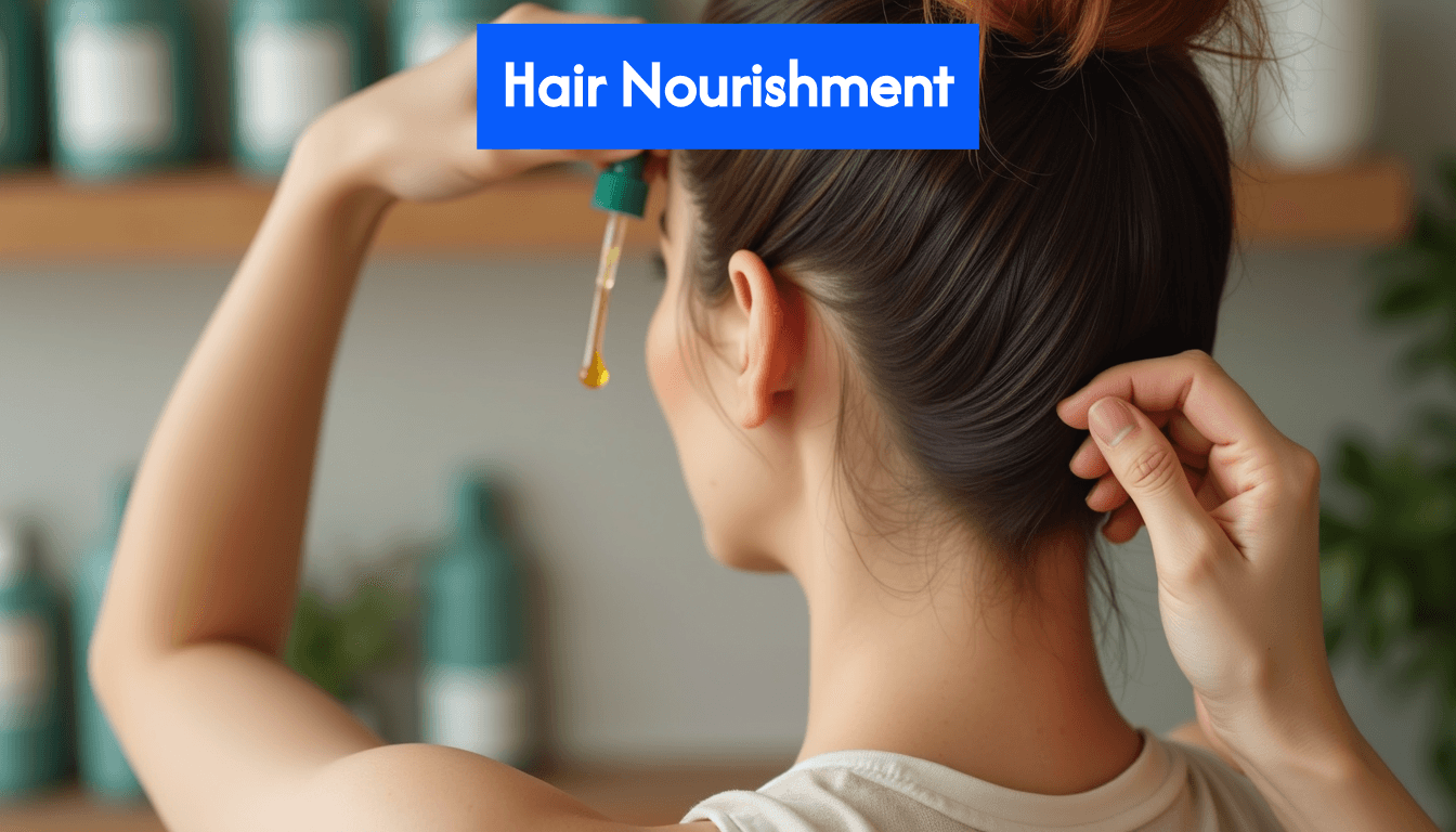 Person applying hair oil to scalp.