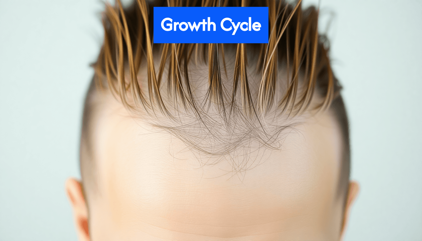 Scalp close-up showing hair growth stages